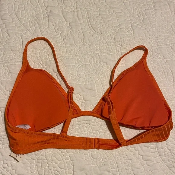 aerie women Orange Ribbed  bikini top Triangle Bralette size large - Picture 2 of 3